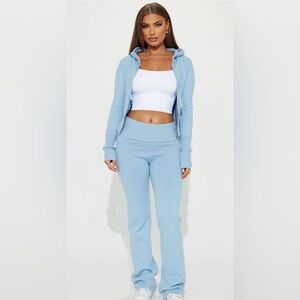 Light Blue Ribbed Knit Sweater and Pants Set